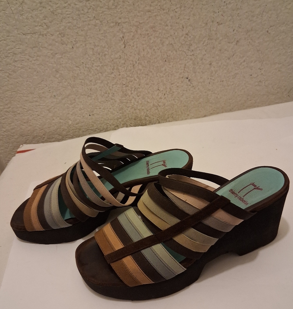 Thierry Rabotin Multicolor Strappy Wedge Sandals